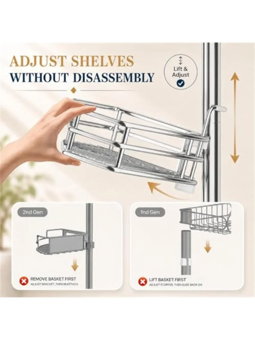 Rustproof Corner Shower Caddy Tension Pole for Bathroom Storage
